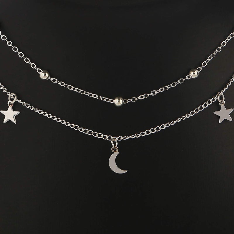 BaubleStar Fashion Layering Star Moon Charm Pendant Tassel Necklace Silver Chain Choker Collar Multi Layered Statement Jewelry Women - Image 4